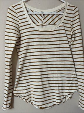 Free People Hard Candy Striped Long Sleeve Crochet Bead Detail Top